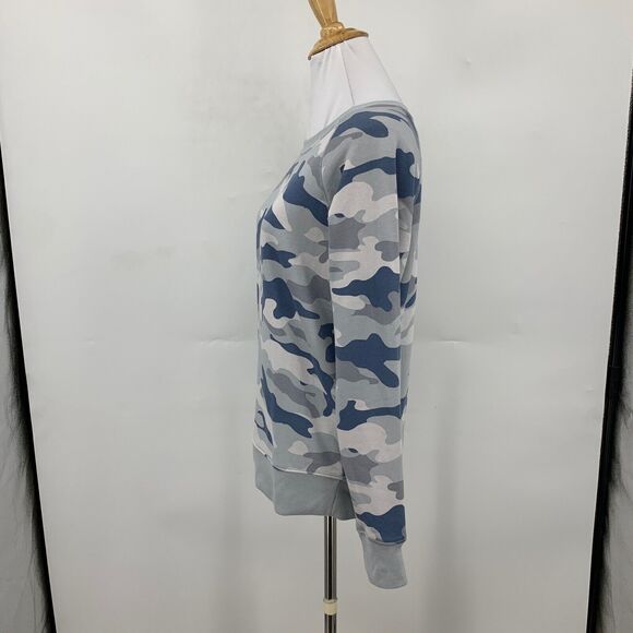 Old Navy Sweatshirt Womens XS Extra Small Gray Blue Camo Vintage Crew Neck - Picture 4 of 12